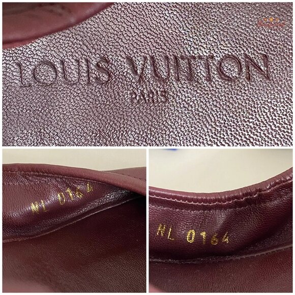 Authentic Louis Vuitton Maroon Leather Reptile Toe Bow Scrunch Ballet Flats 6.5 - Picture 5 of 10